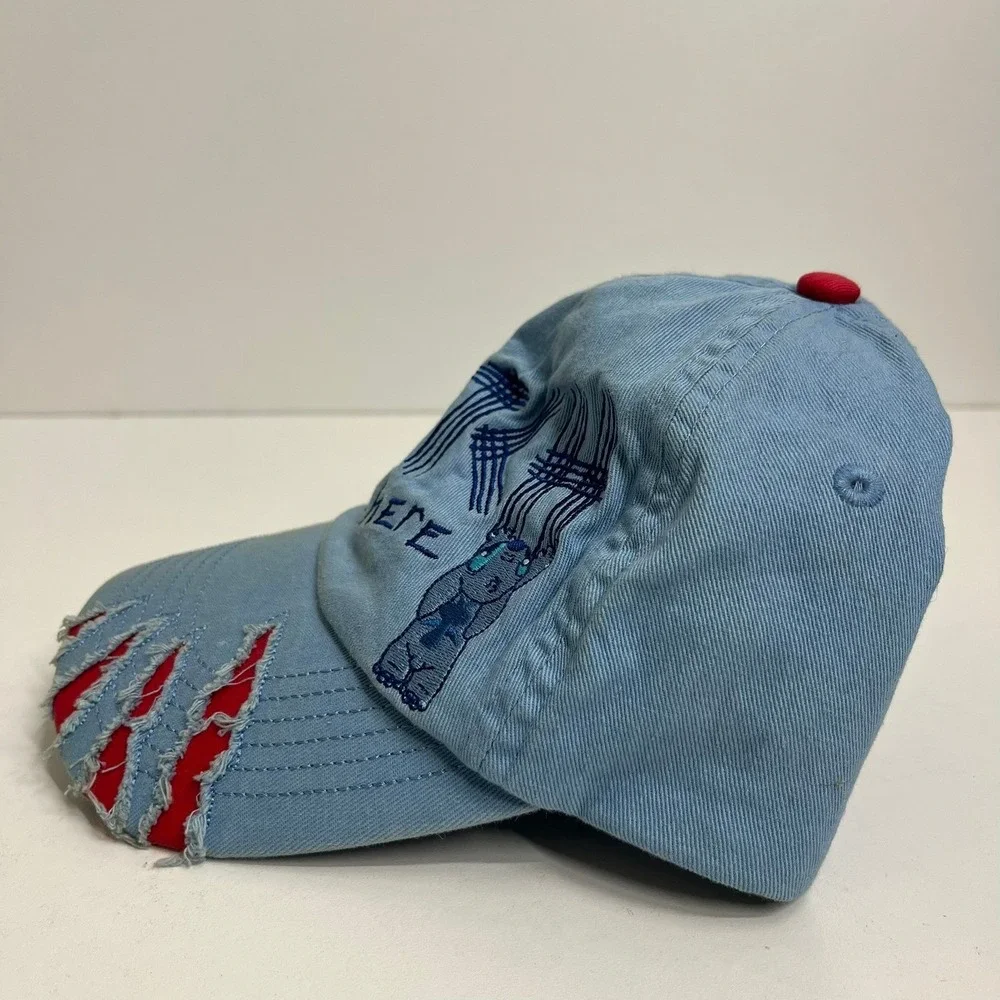Disney Parks Stitch Wuz Here Youth Blue Distressed Baseball Cap Hat Adjustable